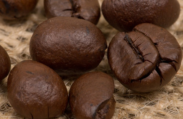 Coffee beans on sack(burlap)