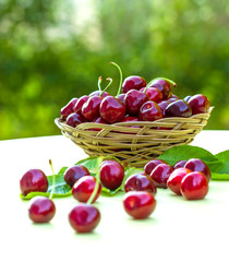 Cherry in wicker basket