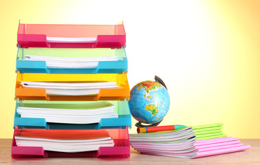 bright paper trays and stationery