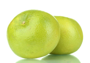 two green grapefruits isolated on white