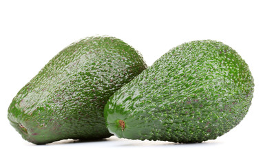 two ripe avocado fruits isolated on white