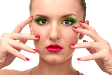 portrait of sexy young woman with glamour make up and red