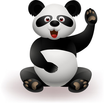 Funny panda waving hand