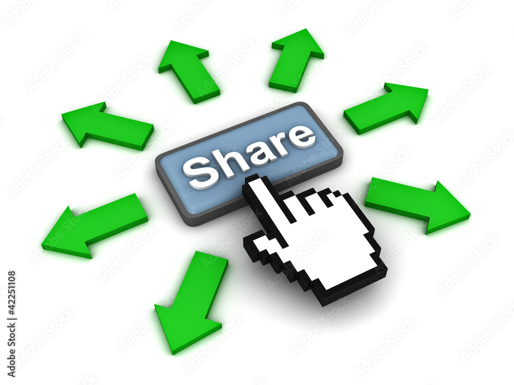 Poster Share button with green arrows on white background