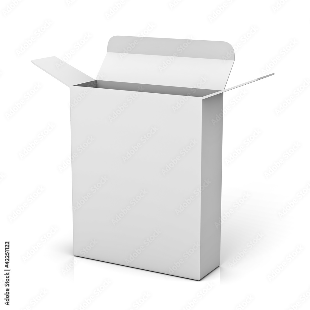 Poster blank open box on white background with reflection