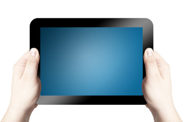 hand Holding Tablet PC on white