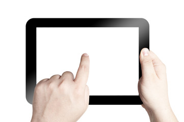 hand Holding Tablet PC on white