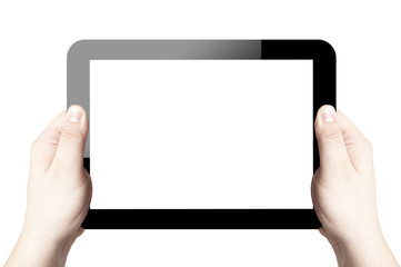 hand Holding Tablet PC on white