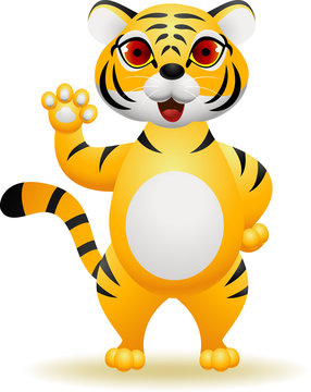 Tiger cartoon waving hand