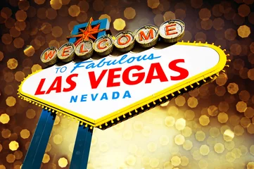 Poster welcome to Fabulous Las Vegas Sign with beautiful background © somchaij