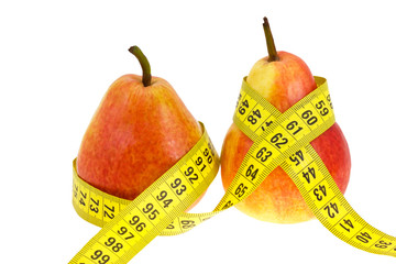 Two pears with tape measure on  waistes.