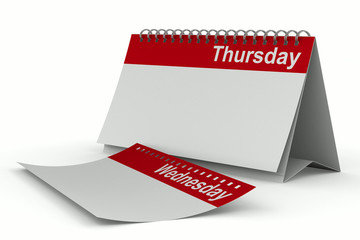 Calendar for thursday on white background. Isolated 3D image