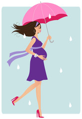 Fototapeta premium Happy pregnant woman in the rain