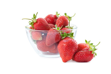 Fresh strawberries in a glass dish