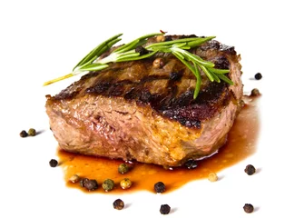 Photo sur Plexiglas Steakhouse Beef steak medium grilled, isolated on white background
