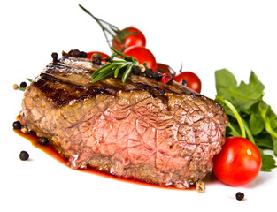 Beef steak medium grilled, isolated on white background