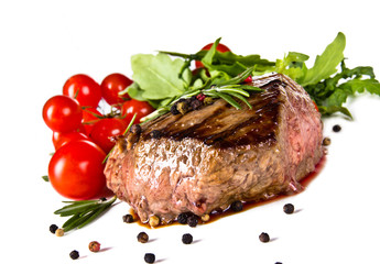 Beef steak medium grilled, isolated on white background