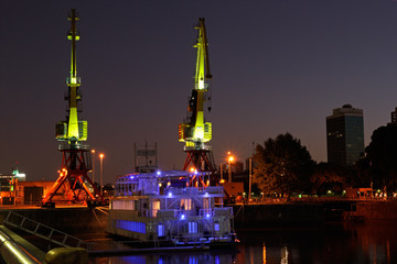 Fototapeta na wymiar Old harbor by night, Buenos Aires