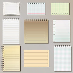Set of spiral notepad sheets