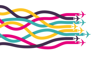 Background with colorful airplanes. Vector illustration.