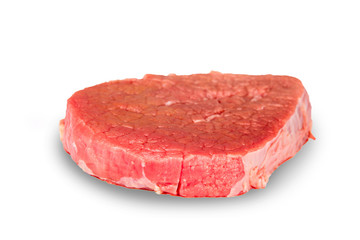Raw beef steak over white