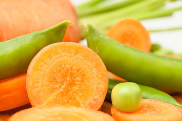 carrots and peas pod