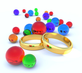 Two wedding rings and balls
