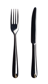 Stainless knife and fork isolated