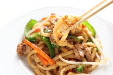 Japanese fried Udon noodles with vegetable
