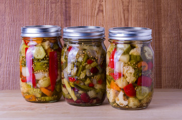 Preserved mixed vegetables in mason jar