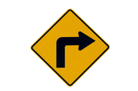 Naklejki Right turn yellow traffic sign