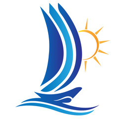 Boat waves and sun logo vector