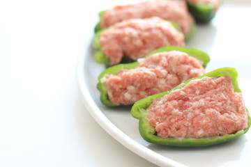 Chinese cooking, mince meat in bell pepper