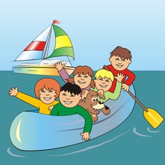 Obraz premium children in the boat, vector illustration