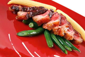 beef meat and babycorns