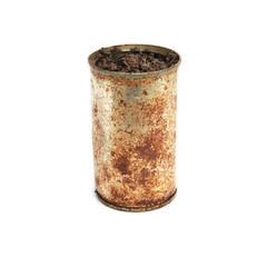 Rusty cans and soil plant