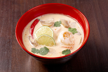 soup and shrimp in coconut water