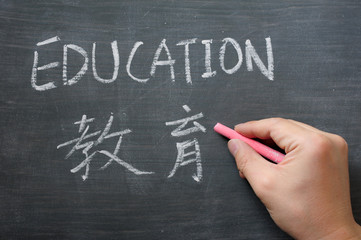 Education - word written on a smudged blackboard