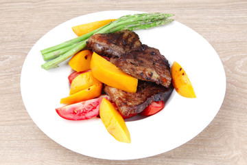 rare medium roast beef fillet with mango