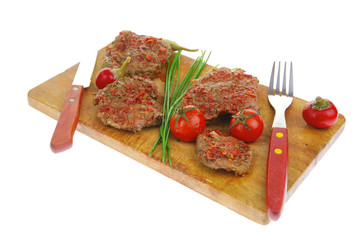 roasted spicy meat over white