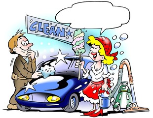 Obraz na płótnie Canvas Lady cleaning up the Car