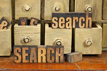 search word concept in wood type