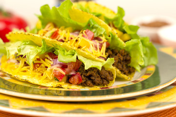Beef Tacos - Mexican minced beef hard-shell tacos.