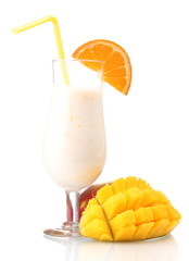 Milk shake with mango isolated on white