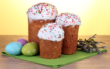 Beautiful Easter cakes, colorful eggs and pussy-willow twigs