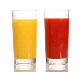 Tropical juices in glasses isolated on white