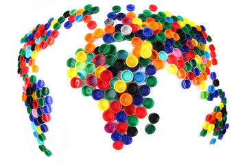 world map from plastic caps