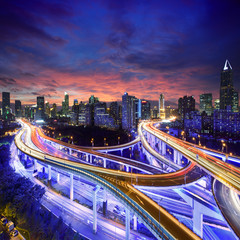 Shanghai highway view at sunset