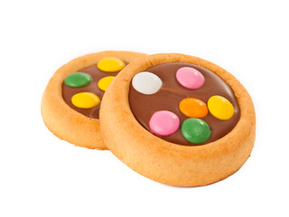 Biscuits with milk chocolate and coloured chocolate beans