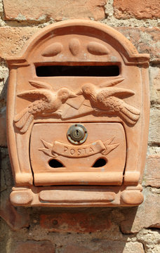 italian ornamental mailbox in terracotta, Tuscany